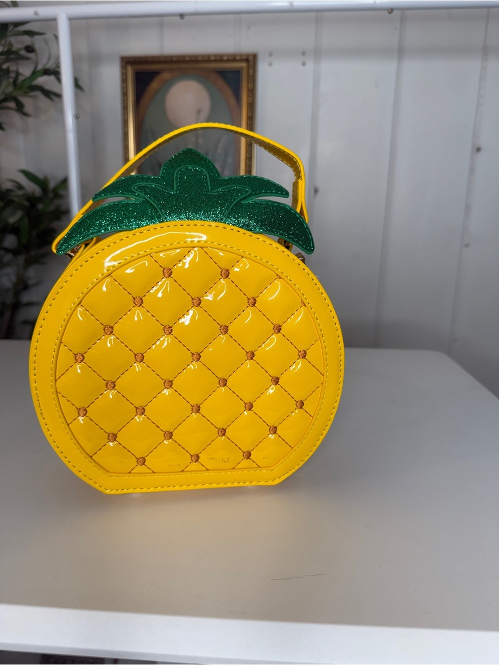 Yellow Pineapple Quilted Top-Handle Bag - Unbranded